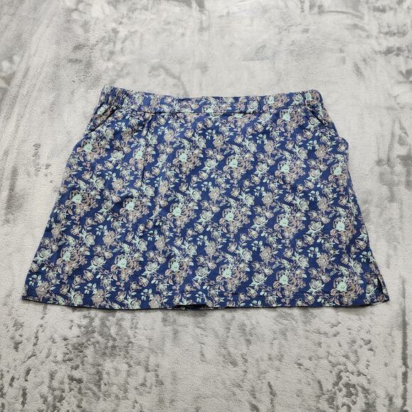 Old Ranch Skirt Womens XXL Blue Floral Cotton Mini Pull On Pockets Casual Preppy - Picture 1 of 9